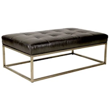 Rectangular Ottoman with Metal Base and Leather Cushion